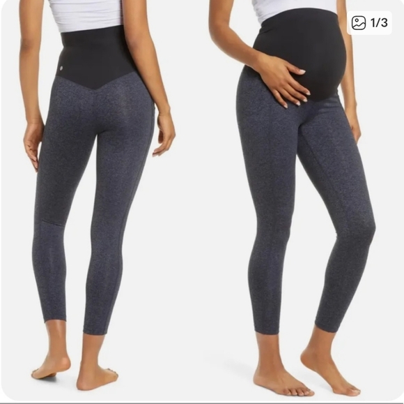 Zella Pants - Zella Maternity 7/8 Black and Blue Marled Leggings